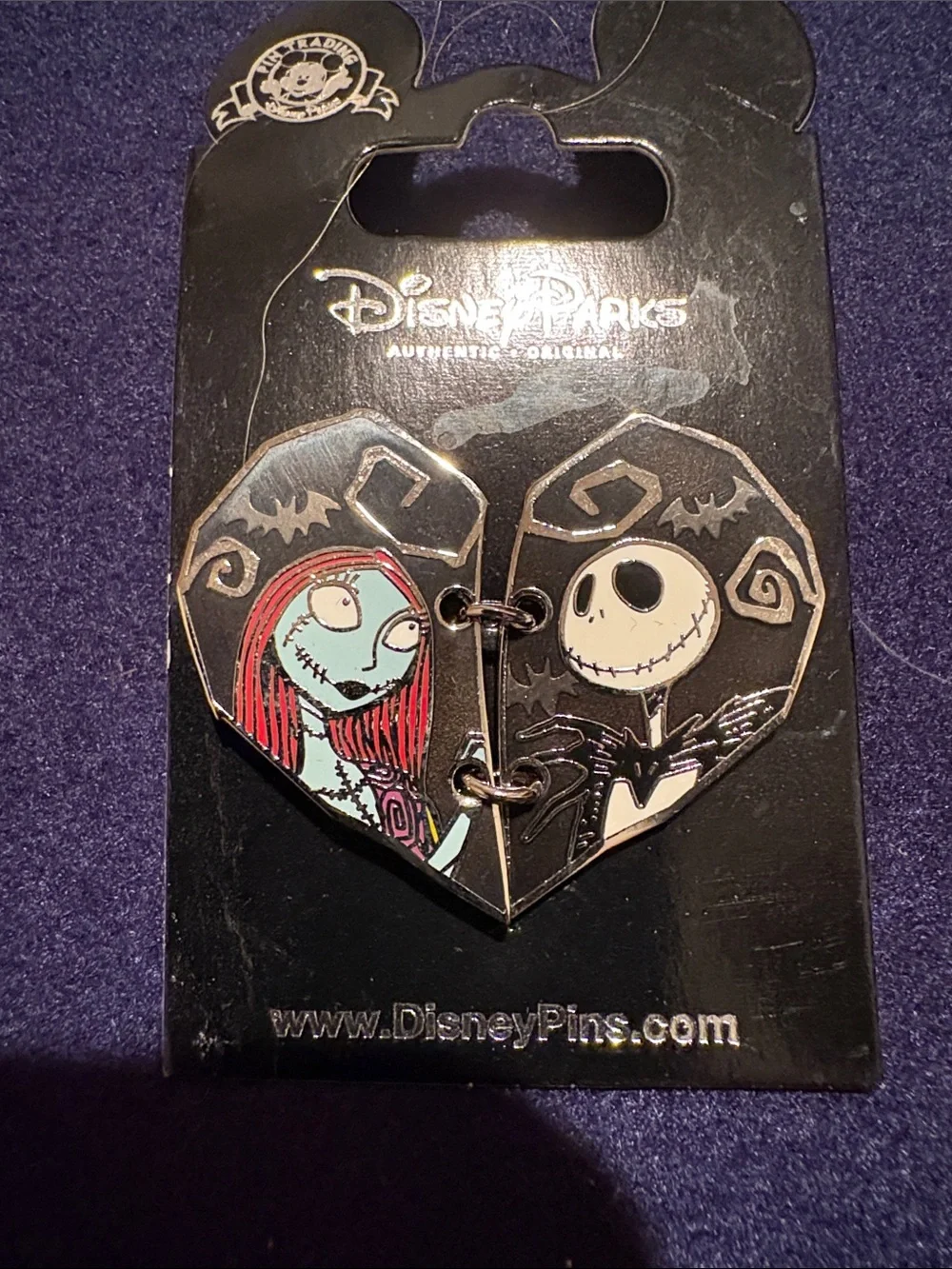 Disney Jack & Sally Heart Enamel Pin - Black, Red, Teal
